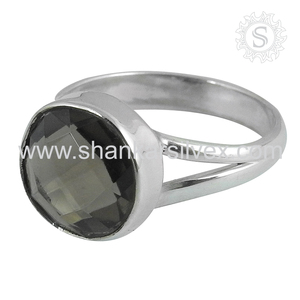 Bague de fiançailles de luxe en argent sterling 925 avec pierres précieuses en quartz fumé, bague de mariage de qualité supérieure, grossiste de bijoux - Product Image 4