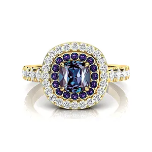 22k Solid Gold Handmade Dainty Rings Adorned with Cushion Cut Natural Alexandrite Gemstone & Real Diamonds at Bulk Prices OEM
