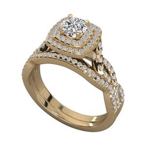 แหวนหมั้นเพชรทรงกลมทรงกลมตัดทรงสี่เหลี่ยมสองชั้น - Product Image 6