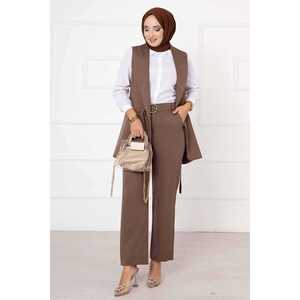 Conjunto de Chaleco con Lazos Laterales para Oficina, Estilo Casual Diario, Top de Crepé con Estampado, Cuello con Lazo, Decoración de Encaje, Talla XL para Verano - Product Image 1