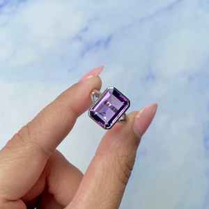 ขายส่ง925จำนวนมากเครื่องประดับเงินสเตอร์ลิงเครื่องประดับผู้หญิงแหวนตัดอเมทิสต์ธรรมชาติแหวนพลอยสีม่วงธรรมชาติ Vermeil นิรันดร์ - Product Image 2