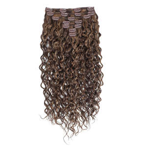 Extensions de cheveux à clipser 30 pouces, ondulations lâches, cheveux vierges brésiliens 12A, brun foncé et caramel - Product Image 1