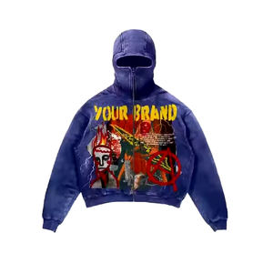 Vente chaude 400 GSM 100% coton polaire Vintage lavé à l'acide motif personnalisé sweat à capuche surdimensionné pour hommes col à capuche de qualité supérieure - Product Image 6