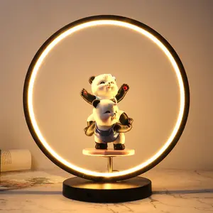 Lampu meja Led dengan boneka, lampu meja lingkaran lembut mata nyaman untuk dekorasi meja lampu malam hadiah liburan samping tempat tidur