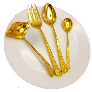 Juego de 5 cubiertos de acero inoxidable, ideal para utensilios de cocina, mesa, Fiesta en casa, uso, cubiertos con acabado Chapado en Color dorado, mango de Metal - Product Image 4