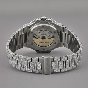 Reloj de Lujo con Cristales de Moissanita y Diamantes, Correa de Caucho Ecológica, Acero Inoxidable Azul, Estilo Vintage Hip Hop, Personalizable - Product Image 2