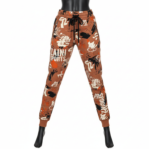 Pantalones Deportivos de Mujer en Felpa de Algodón y Poliéster Premium, 280 GSM, Color Marrón Suave, Estampado Completo con Logotipo - Product Image 1