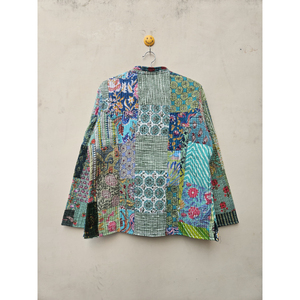 Indian Vintage Cotton <b>Jacket</b> for Women Handcrafted Patchwork <b>Quilted</b> Unique Bohemian Style Decorated Rivets Printed Techniques - Product Image 6