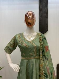 Designer Heavy Look Traditionnel Wedding Party Wear Chinon Green Gown For Women Girl Exclusive Wear With Heavy Duptta MostSelling - Product Image 2