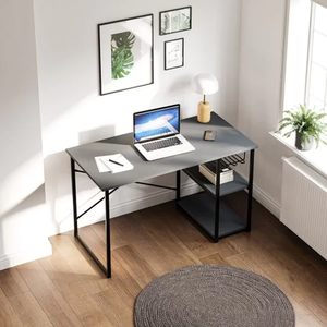 Bureau de jeu noir avec étagères de rangement, structure métallique, table de travail pour la maison ou le bureau - Product Image 3