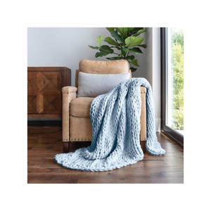 Manta de Sofá de Punto con Mezcla de Viscosa de Bambú, Color Azul Polvo, 60x80 Pulgadas, Diseño Espiga, Sensación Suave, Perfecta para Todas las Estaciones - Product Image 1