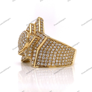 Anillo estético de estrella de hip hop con diamantes de moissanita de corte brillante redondo personalizado chapado en oro amarillo con certificación GRA - Product Image 3