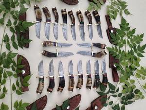 Cuchillo desollador de acero damasco de 6 pulgadas hecho a mano con mango de madera, cuchillo de caza OEM personalizable con vaina, lote de 20 piezas - Product Image 3