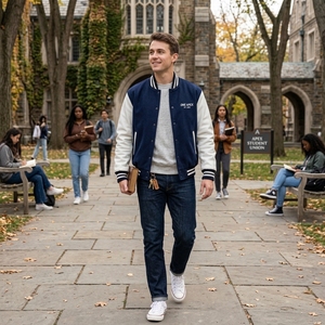 แจ็คเก็ตหนังสีขาวกรมท่าแบบสั่งทำพิเศษ แจ็คเก็ตบอมเบอร์วินเทจสไตล์ Letterman เสื้อผ้าสตรีทแวร์ ผู้ผลิต OEM ODM แบรนด์ส่วนตัว สหรัฐอเมริกา - Product Image 5