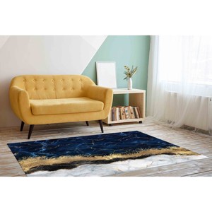 Alfombra con Estampado de Mármol Azul Marino: Fácil de Limpiar, Ideal para Decoración del Hogar, Alfombra de Terciopelo - Product Image 4