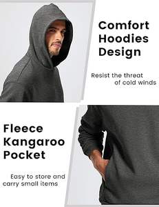 Sudadera con Capucha Negra de Color Sólido para Hombre, Estilo Urbano, Felpa Gruesa, Informal - Product Image 6