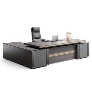 L Shaped Wooden Executive Desk Commercial <b>Office</b> <b>Table</b> With Side Extension Cabinet Corner CEO Workstation - Product Image 1