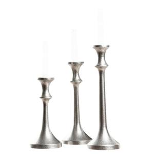 Ensemble de 3 bougeoirs en aluminium poli de qualité supérieure, supports à bougies en métal argenté pour la décoration de la maison et les centres de table de mariage - Product Image 4