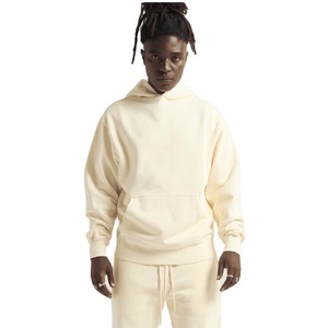 เสื้อสเวตเตอร์ผ้าฝ้ายผสมผ้าฟลีซเทอร์รี่โอเวอร์ไซส์หนาเปิดไหล่เสื้อสวมหัวแบบเรียบ - Product Image 1