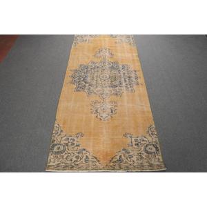 Alfombra Vintage de 3.9x9.2 pies, Alfombra Turca con Diseño de Parches Amarillos - Product Image 1