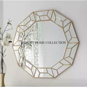 Nouveau look cadre de miroir mural en métal en laiton antique avec des motifs géométriques minimalistes finition métallique moderne en détresse - Product Image 3