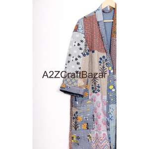 Handmade Non Woven Floral V-Neck Drawstring <b>Long</b> Sleeve Three-Quarter Luxury 100% Cotton <b>Women's</b> Robe-Soft And Breathable - Product Image 4