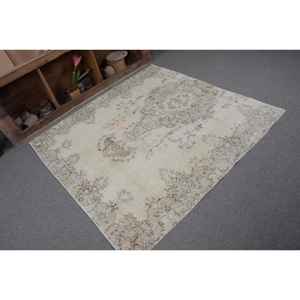 Alfombra turca Vintage de 5,4x5,4 pies, área grande, respaldo de látex de lana verde Beige para adolescentes, pasillo rectangular de Tabriz - Product Image 5