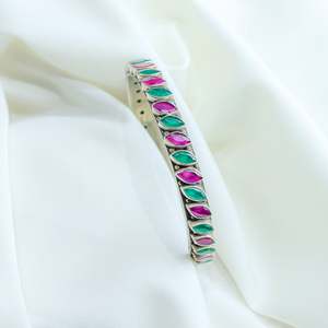 925 Silver Fine Bangle Asama Semi Precious <b>Ruby</b> and Emerald Single Piece From Luxury Collection - Product Image 2