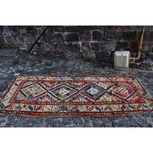 Tapis Turc Vintage Ethnique 3.3 X 9.8ft Rouge Bleu Patchwork Design Classique Grande Surface Laine pour Couloir Rectangle Latex - Product Image 4