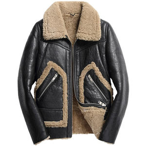 Blouson en cuir véritable pour homme, style motard, avec doublure chaude en fourrure Sherpa, modèle B3, pour l'hiver, vêtement décontracté et tendance, vente en gros - Product Image 6