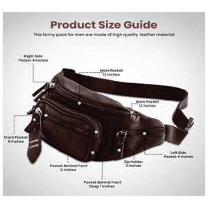 Riñonera de cuero auténtico negra portátil personalizada para hombre, riñonera resistente a la moda con cierre de cremallera, venta al por mayor - Product Image 3
