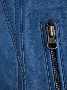 Veste en cuir véritable bleu pour femme avec fermeture à glissière à col montant motif solide à la mode pour les jeans d'été - Product Image 3