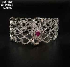 925 Sterling Silver Cubic Zircon Bracelet Christmas Gift Ruby Square CZ Silver Cuff Bracelet Diamond Key Shape Gold Main - Product Image 1