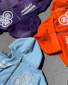 ชุดวอร์มผู้ชายทรงบ็อกซี่ สไตล์ไฮสตรีท ผ้าฟลีซซิปมีฮู้ด ยืดหยุ่น/ผ้าฝ้าย ปักลายเต็มตัว สีพื้น สำหรับฤดูหนาว - Product Image 5