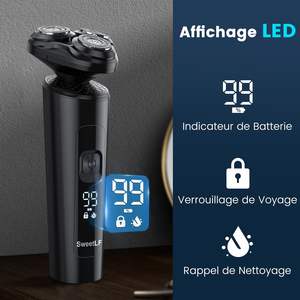 Rasoir électrique pour homme avec longue autonomie, triple lame rotative, rasage humide/sec, tondeuse portable, écran LED, verrouillage, étanche - Product Image 4