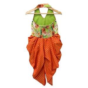 Combinaison sans manches imprimée pour femme en vert lime et orange, col halter, tenue de soirée tendance, polyester/coton, été - Product Image 2