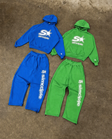 Setelan Hoodie Crop Kustom Pria dengan Cetakan Grafis Vertikal di Samping, Celana Sweatpants Baggy dengan Tali Serut, 2 Potong, Trendi
