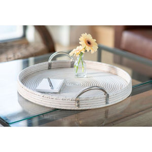 Bandeja de servicio de ratán con asas de cubiertos de metal para el hogar y utensilios de cocina Bandeja de servicio redonda tejida de mesa para la venta - Product Image 5