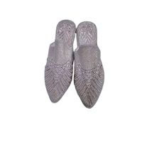 Tongs confortables pour femmes Moroccansoul, pour intérieur, mariages, printemps, été, automne, hiver, plage, avec dessus en tissu tanné brodé