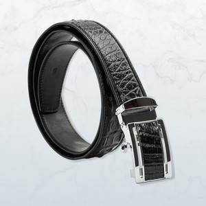 Cinturón Formal de Cuero de Cocodrilo Genuino para Hombre Luxali, Hebilla de Acero Inoxidable Plateada Rectangular de 3.5-4.0cm de Ancho, Duradero - Product Image 1