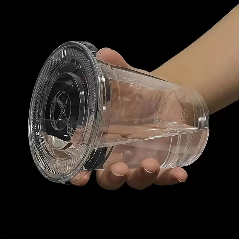 कम MOQ कस्टम लोगो प्रिंट प्लास्टिक कप डिस्पोजेबल आइस कॉफी कोल्ड कप जूस कप ढक्कन के साथ