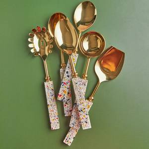 Juego de comedor de acero inoxidable más vendido con pulido de espejo ecológico Asas de mármol de colores increíbles para decoraciones lujosas - Product Image 5