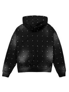 Streetwear pantalla personalizada DTG Heavy Fleece Thermal Terry Sun Fade Wash Hoodie All Over Rhinestone Bling Mens Unisex Hoodie - Product Image 6