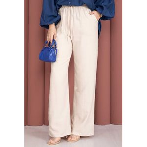 Women's Beige Wide Leg Palazzo Pants with <b>Elasticated</b> High/Low <b>Waist</b> Breathable Casual Straight-Leg <b>Trousers</b> - Product Image 2