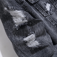 Vente directe prix usine – Blousons en jean enduit déchirés et vieillis pour hommes, coupe oversize à épaules tombantes, col rabattu, imperméables, personnalisables