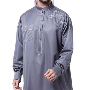 2023 nouvelles conceptions arabes Jubba pour hommes Thobe Dubaï vêtements musulmans Daffah gris teint personnalisé brodé thobes pour hommes - Product Image 6