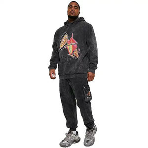 Unisex algodón polar de gran tamaño gota hombro chándal logotipo personalizado frente impreso ácido lavado sin cuerda hombres invierno sólido - Product Image 1