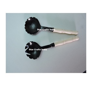 Customized Eco-Friendly Salad Server Set with Horn and <b>Mirrored</b> Steel American Style Dishwasher Safe - Product Image 4