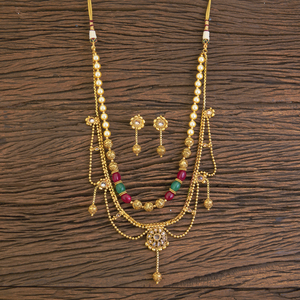 Latest Online Export Quality Wholesale Mala Necklaces <b>Set</b> With Gold Plating 18291 Rubygreen for Womens - Product Image 1