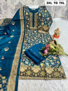 Seda de muselina de diseño de Bollywood con estampado y trabajo manual, pantalón Kurti y Fabricante Mayorista Dupatta de Surat - Product Image 6